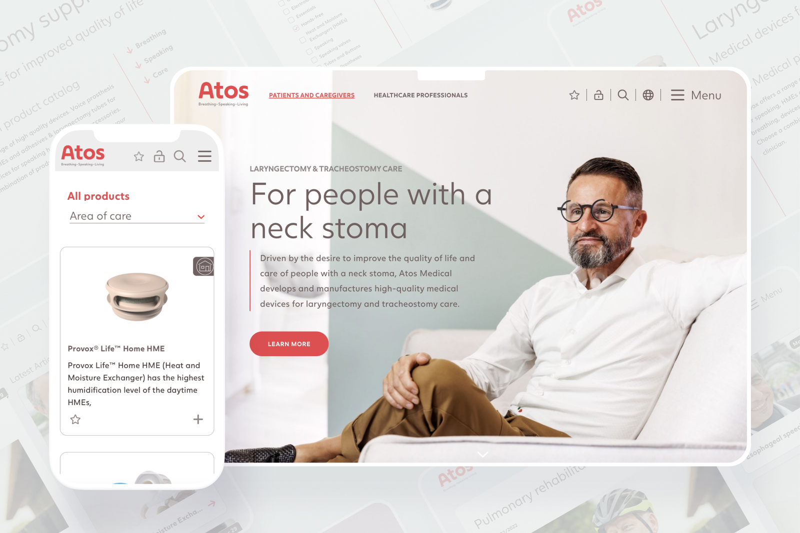 Atos Medicals nya startsida i desktop- och mobilvy